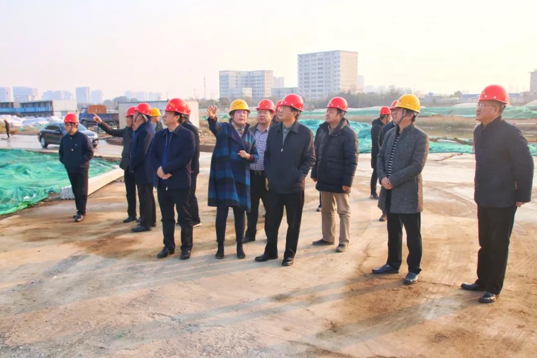 邗江区领导检查指导 集团公司西区新城高级中学工程建设