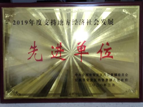 中国二冶通渭至定西高速公路项目部荣获“2019年度支持地方经济社会发展先进单位”称号