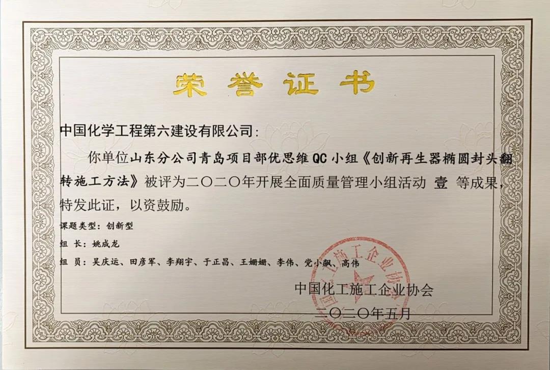 六化建荣获全面质量管理小组活动四项奖项