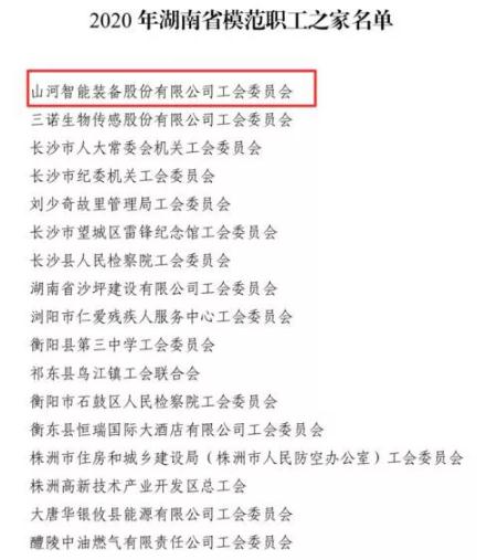 山河智能工会获评“湖南省模范职工之家”