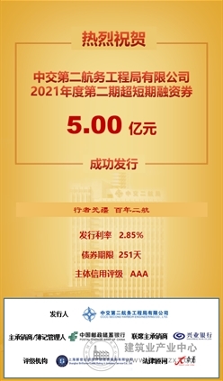 中交二航局2021年第二期超短期融资券成功发行